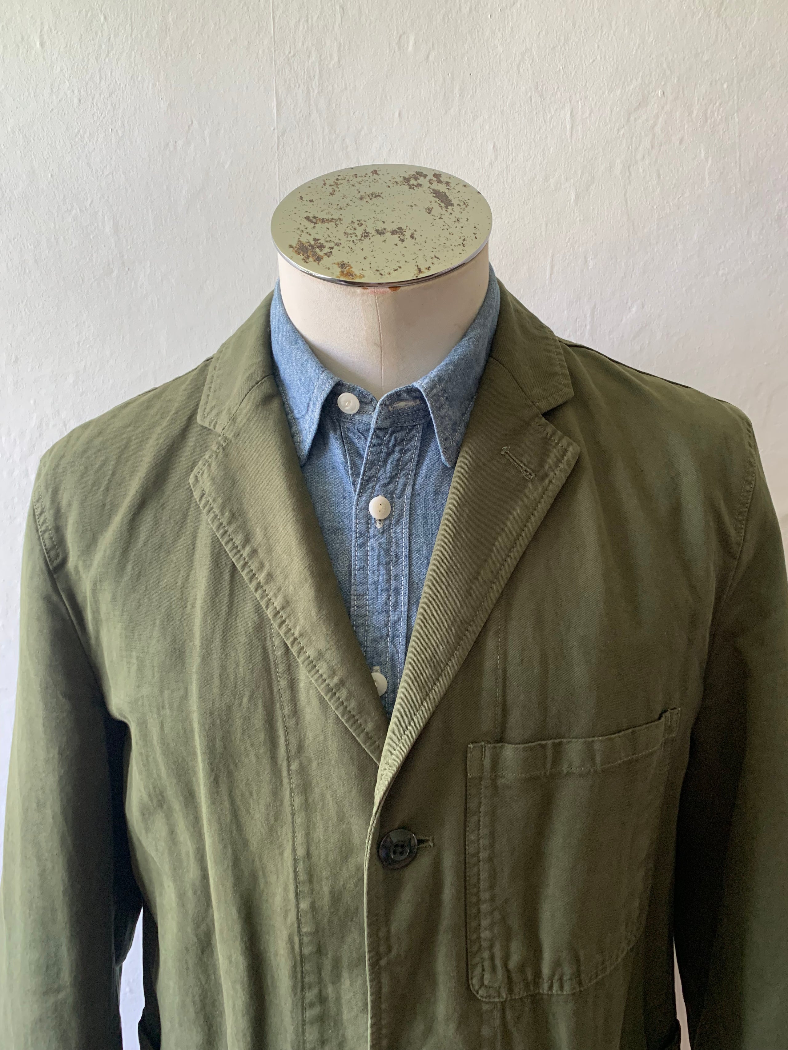 Wallace Barnes Spring 20 NY Olive Cotton Linen Chore Blazer. Size 41R The Worn Works